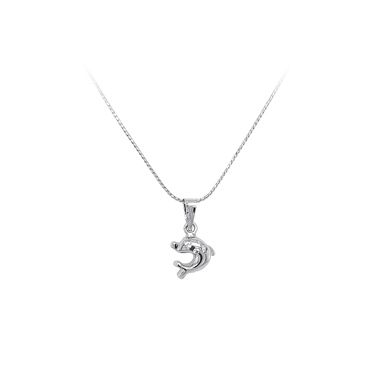 Anhänger Delphin mit Zirkonen aus Weißgold