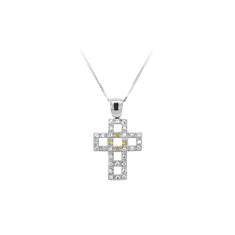 Anhänger Kreuz mit Zirkonen aus Weißgold
