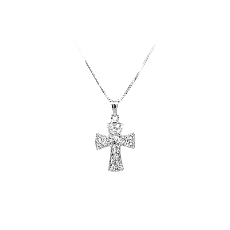 Anhänger Kreuz mit Zirkonen aus Weißgold