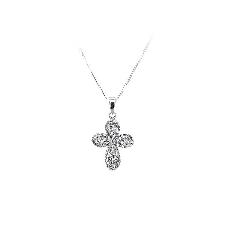 Anhänger Kreuz mit Zirkonen aus Weißgold