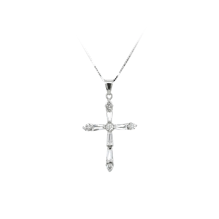 Anhänger Kreuz mit Zirkonen aus Weißgold