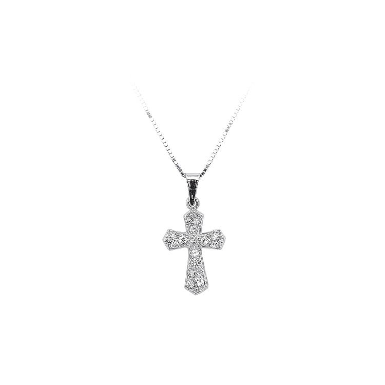 Anhänger Kreuz mit Zirkonen aus Weißgold