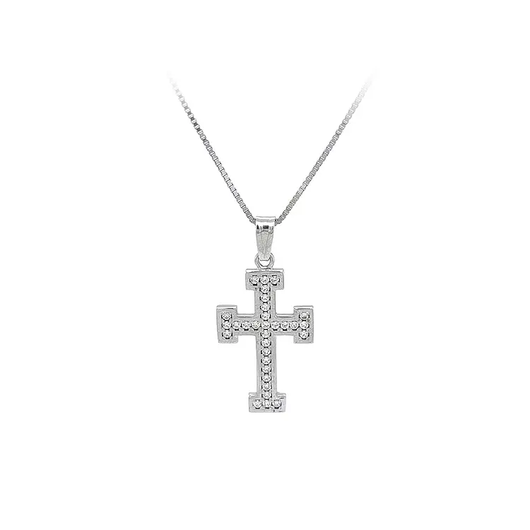 Kreuz mit Zirkonen aus Weißgold