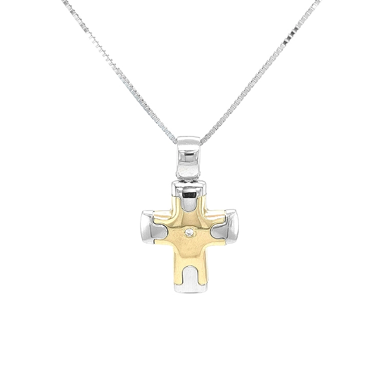 Goldenes Kreuz mit Zirkon aus kombiniertem Gold
