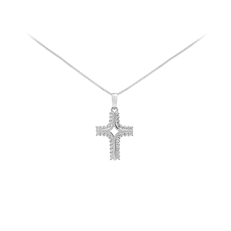 Anhänger Kreuz mit Zirkonen aus Weißgold