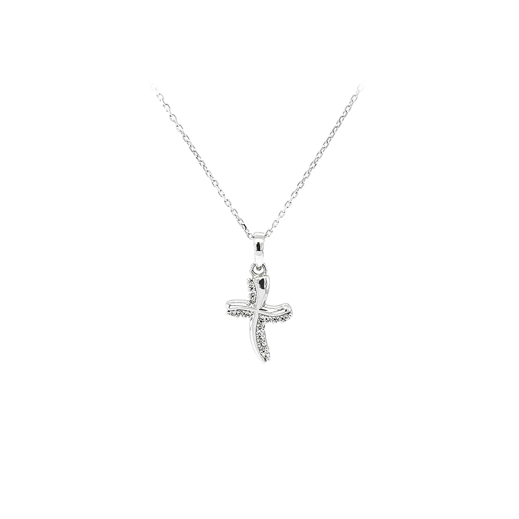 Anhänger Kreuz mit Zirkonen aus Weißgold