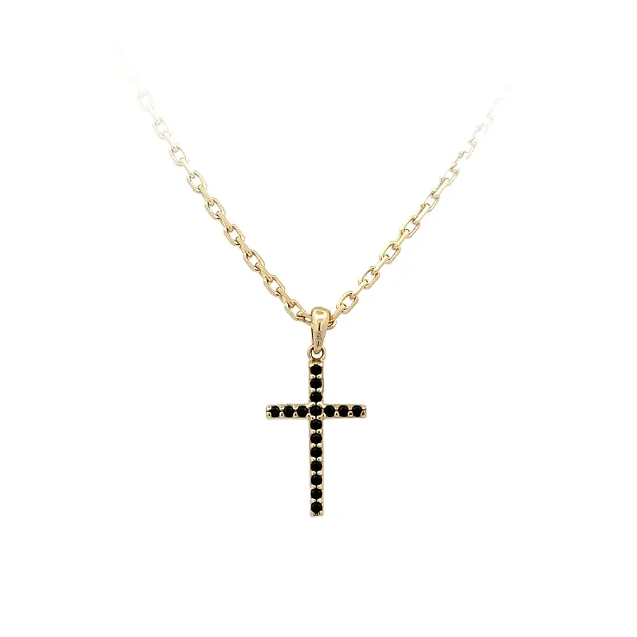 Doppelseitiges Goldkreuz mit schwarzen und weißen Zirkonen