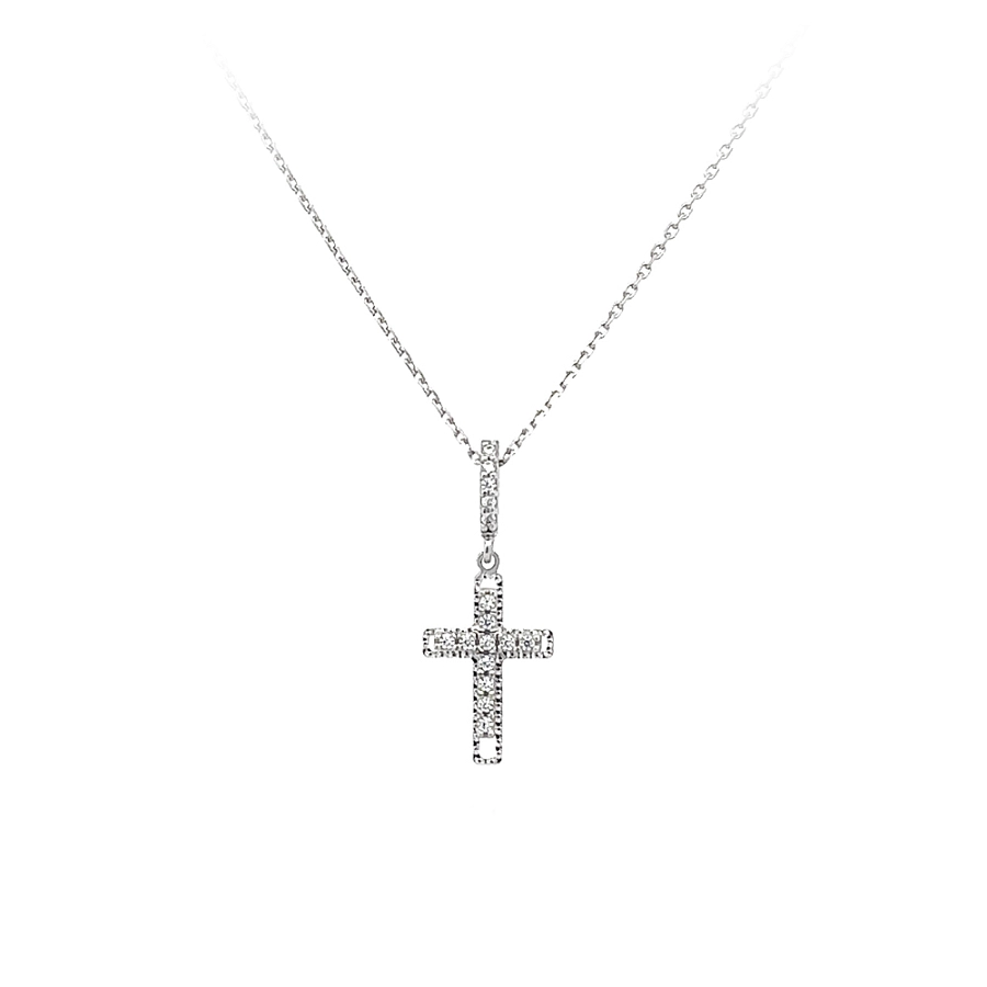Anhänger Kreuz mit Zirkonen aus Weißgold