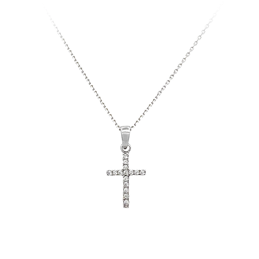 Anhänger Kreuz mit Zirkonen aus Weißgold
