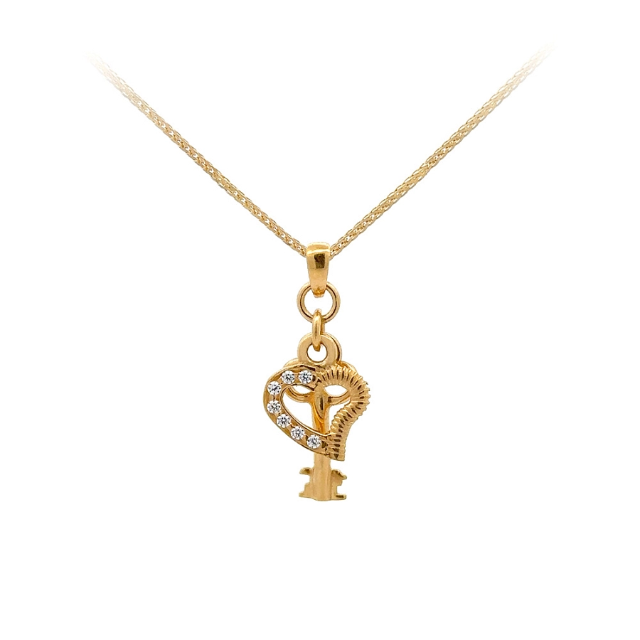 Gold-Anhänger Herz und Schlüssel mit Zirkonen