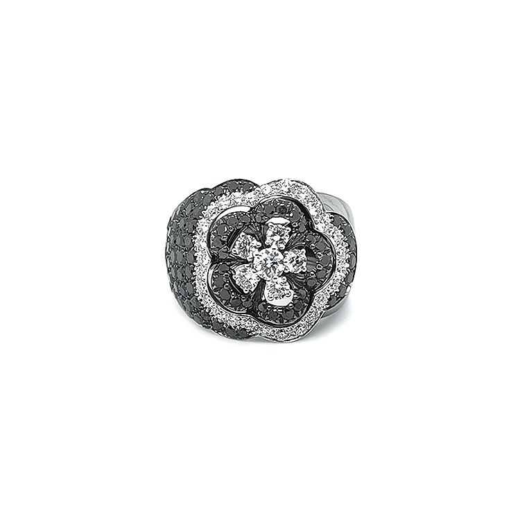 Goldring Crivelli mit schwarzen und weißen Diamanten