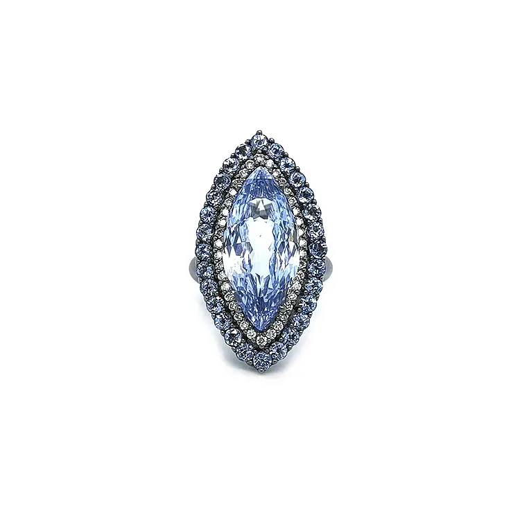 Goldring Crivelli mit blauem Topas und Diamanten