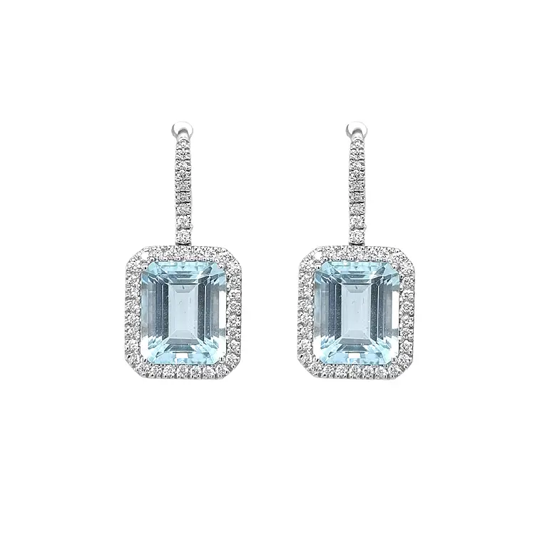 Goldohrringe Crivelli mit Aquamarinen und Diamanten