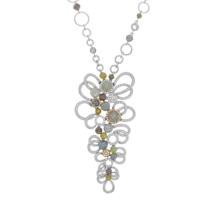 Goldhalskette mit farbigen Edelsteinen und Diamanten