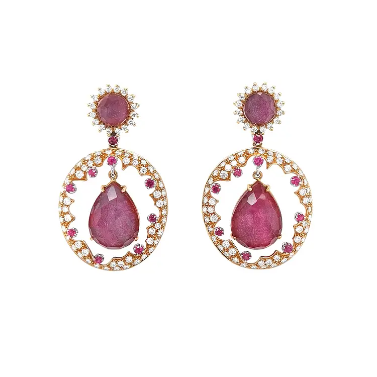 Goldohrringe mit Rubinen und Diamanten