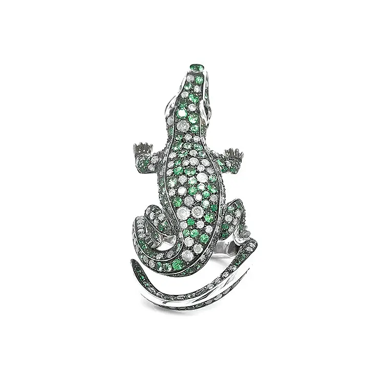 Goldring mit grünen Granaten und Diamanten