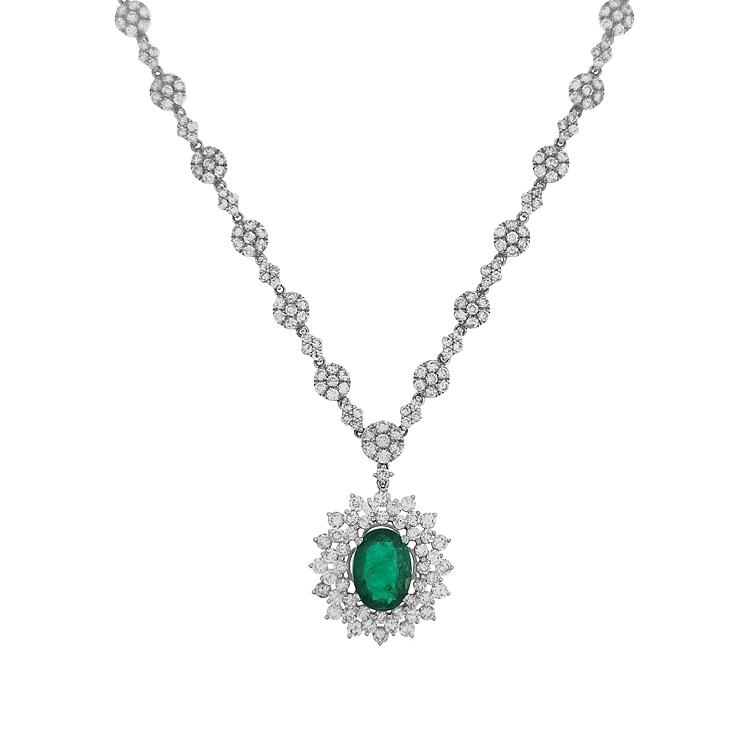Goldhalskette mit Smaragd und Diamanten