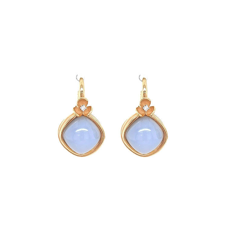 Goldohrringe mit Chalcedon und Diamanten