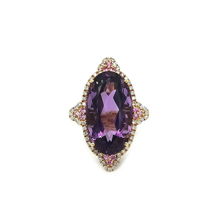 Goldring mit Amethyst, rosa Saphiren und Diamanten