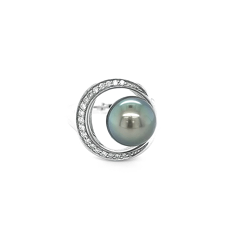 Goldring mit schwarzer Perle und Diamanten