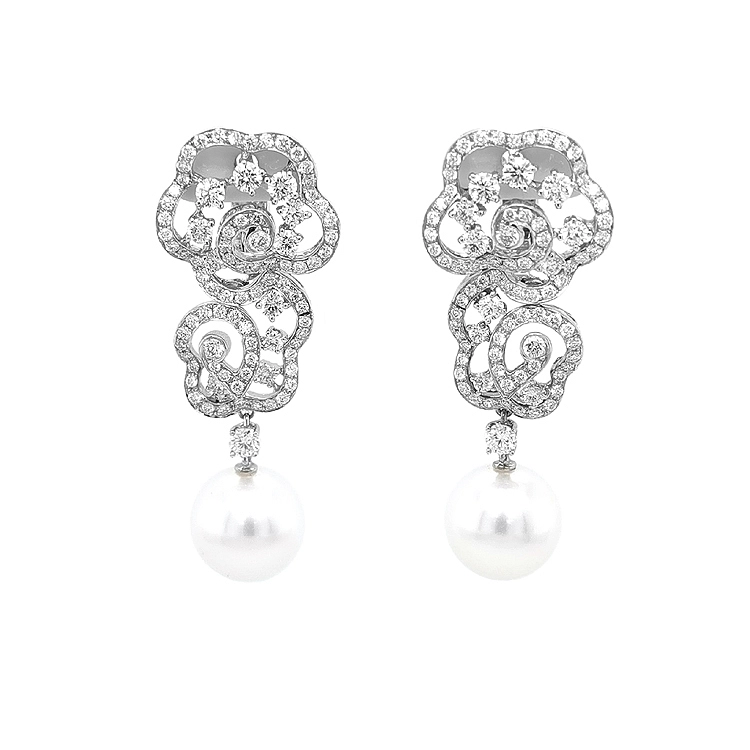 Gold Perlenohrringe mit Diamanten SS AA