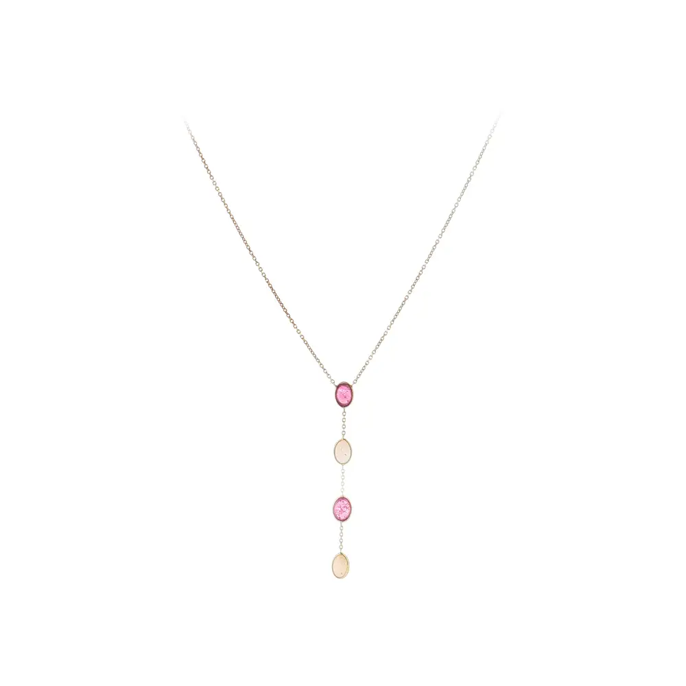 Halskette aus 14 Karat Gold mit rosa Steinen