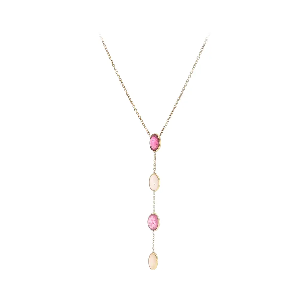 Halskette aus 14 Karat Gold mit rosa Steinen