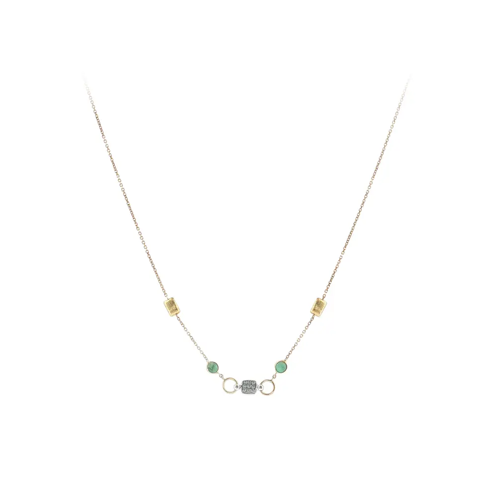 Halskette aus 14 Karat Gold mit grünen Steinen und Zirkonia