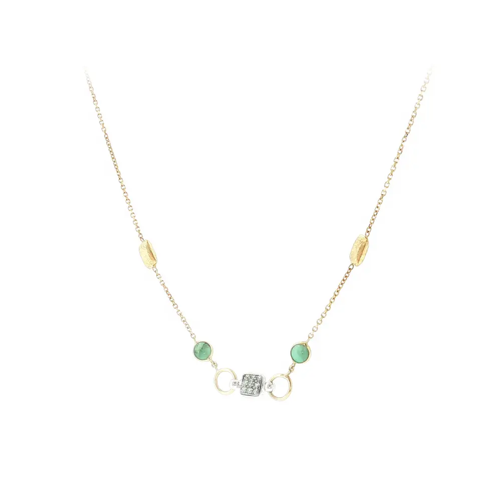 Halskette aus 14 Karat Gold mit grünen Steinen und Zirkonia