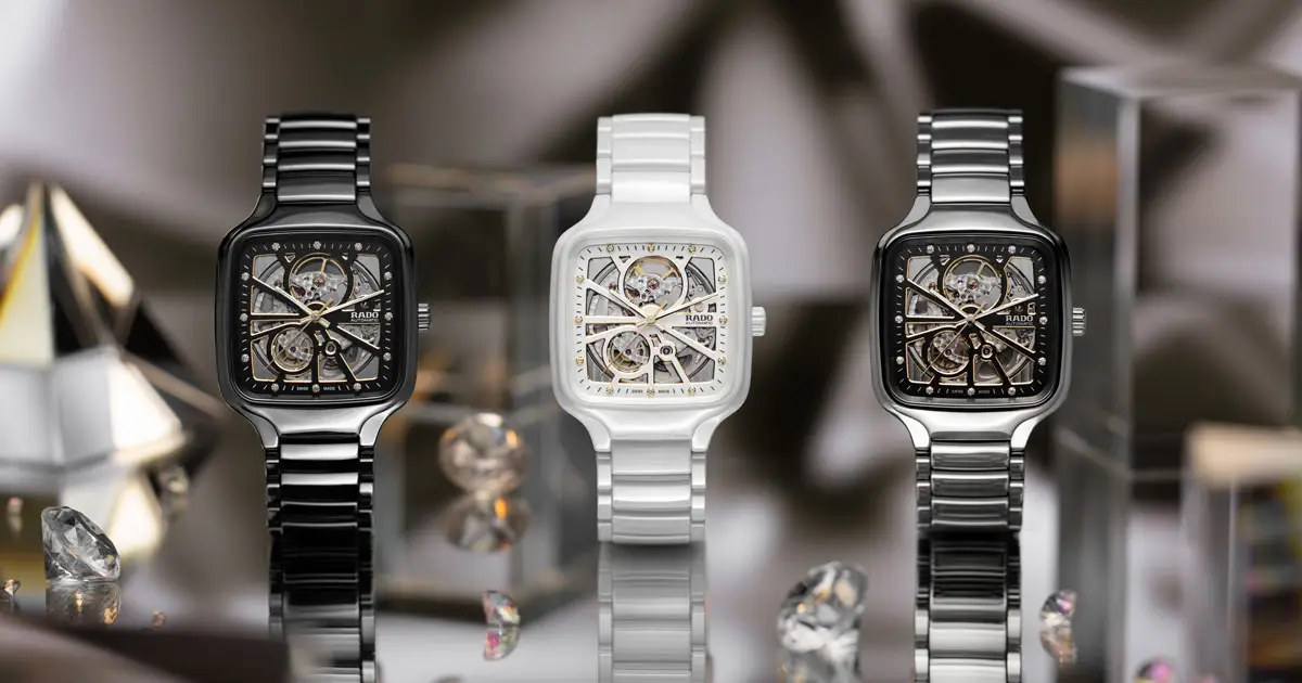Keramische Uhr mit Diamanten Rado True Square Open Heart