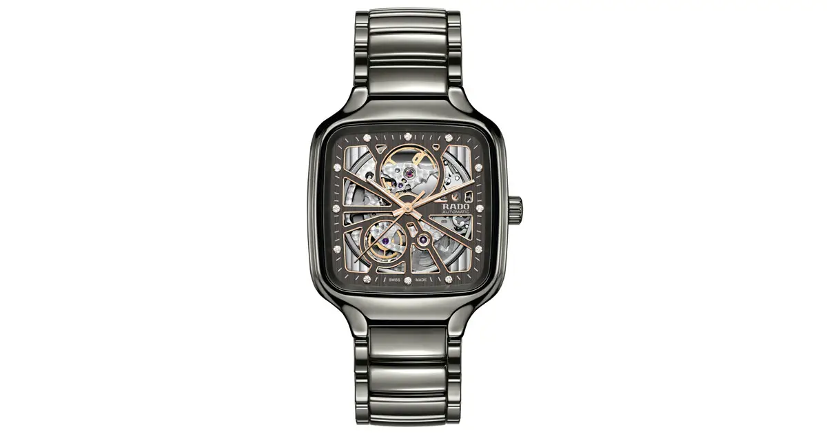 Keramische Uhr mit Diamanten Rado True Square Open Heart